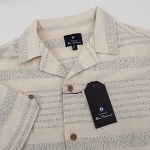 Ben Sherman Ivory Striped Short Sleeve Button Down Shirt Mens M MSRP $99‎ NEW